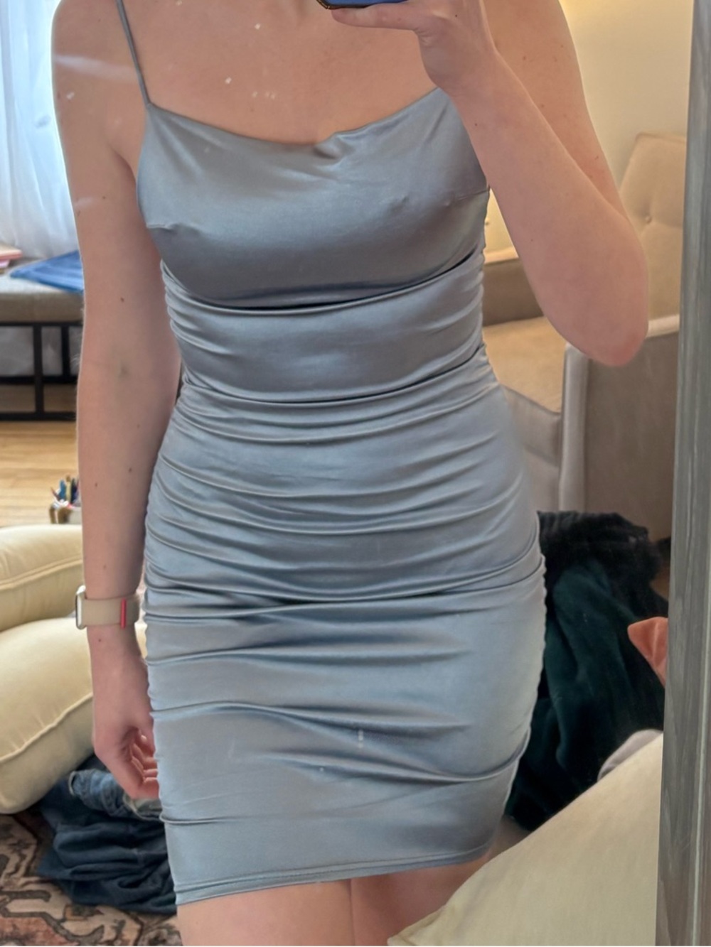Better Be Light Blue Satin Cowl Slip Dress